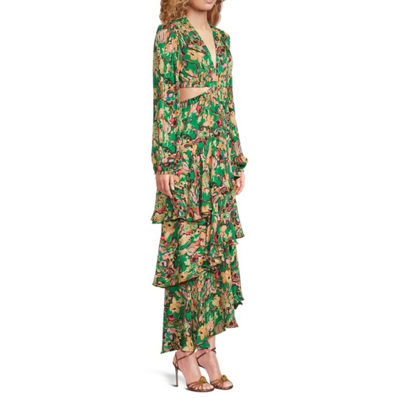 A.L.C. Bell Long Sleeve Layered Cutout Maxi Dress Emerald Multi SZ 2 NEW $1095! - Picture 8 of 12